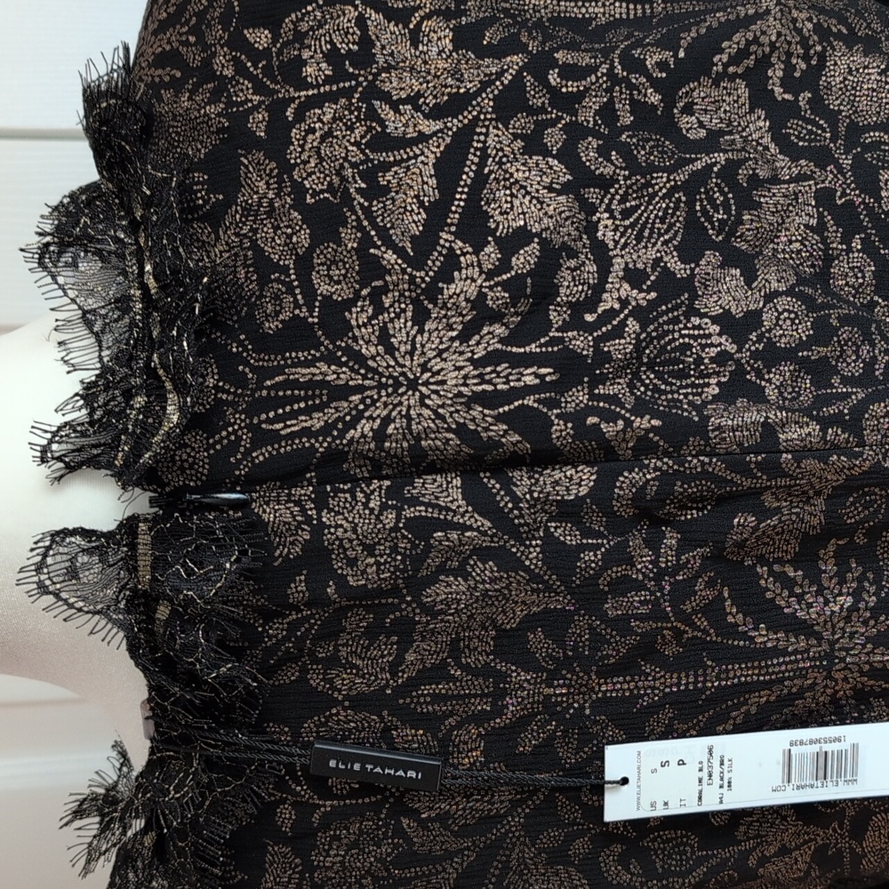 Elie Tahari Black And Gold Silk Blouse - Picture 6 of 12